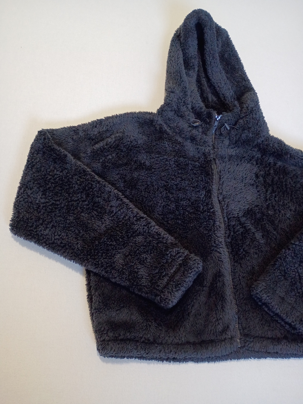 PINK Victoria's Secret Black Cropped Sherpa Teddy Full Zip Hoodie Size S Soft